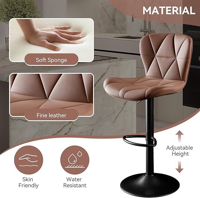 Adjustable Swivel Barstools, Brown Faux Leather