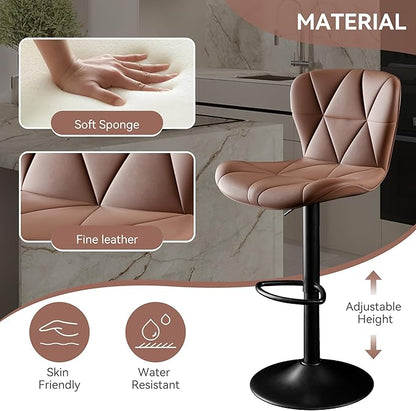 Adjustable Swivel Barstools, Brown Faux Leather