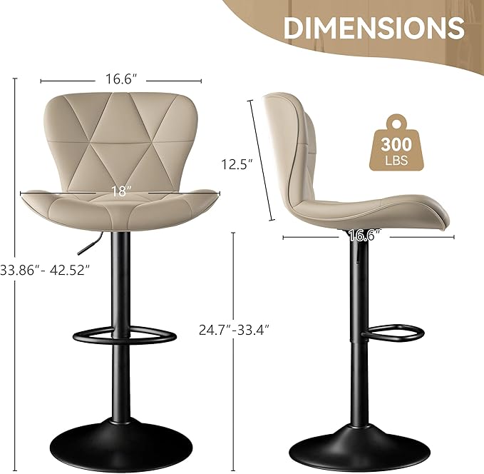 Adjustable Swivel Barstools, Khaki Faux Leather