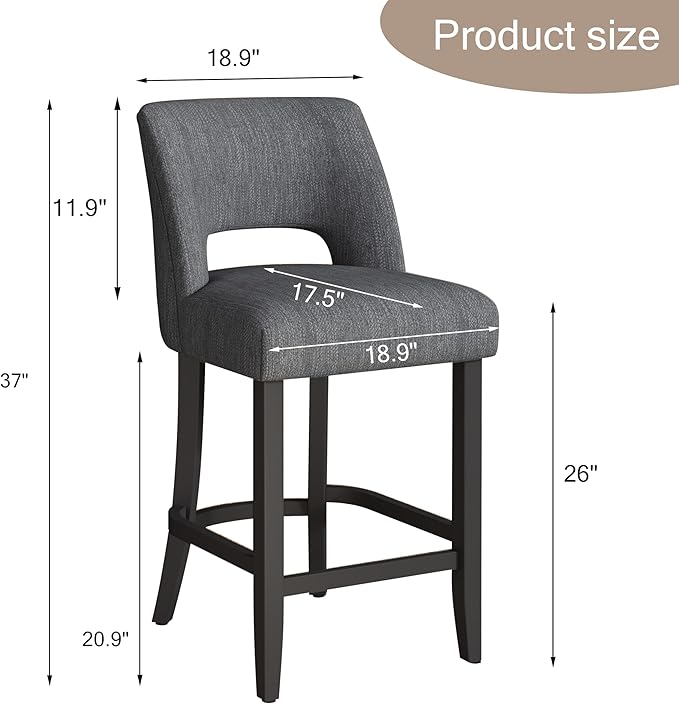 Counter Height Bar Stools - Dark Grey-Black Legs