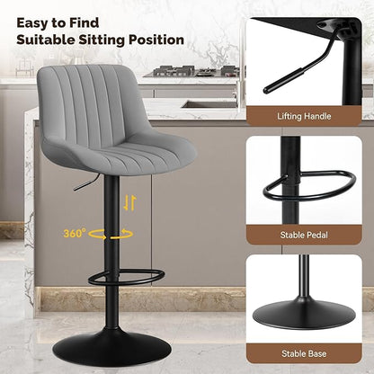 Adjustable Swivel Bar Stools, L, Dark Grey Fabric