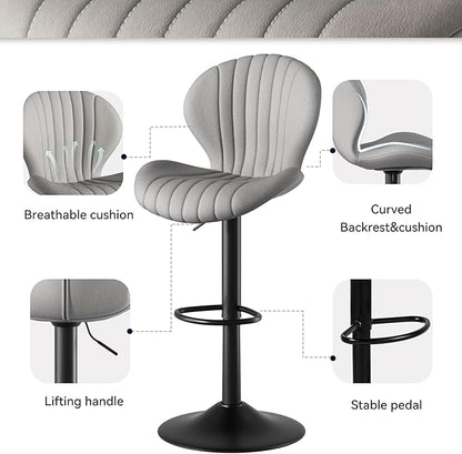 Adjustable Swivel Barstools, Light Grey fabric