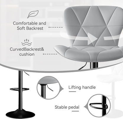 Adjustable Swivel Barstools, Light Grey Faux Leather