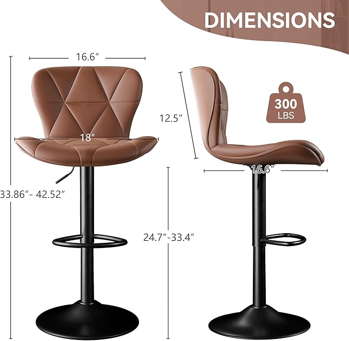 Adjustable Swivel Barstools, Brown Faux Leather