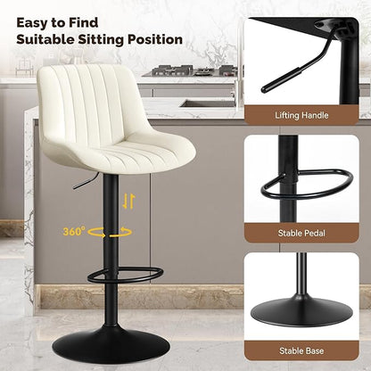 Adjustable Swivel Bar Stools, L, Off-White Fabric