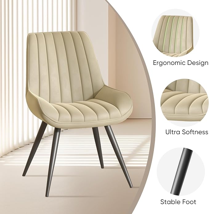 Dining Chairs with Metal Legs, Beige