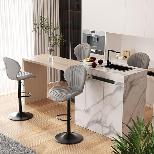 Adjustable Swivel Barstools, Light Grey fabric