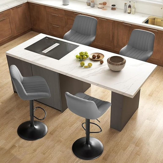 Adjustable Swivel Bar Stools, L, Dark Grey Fabric