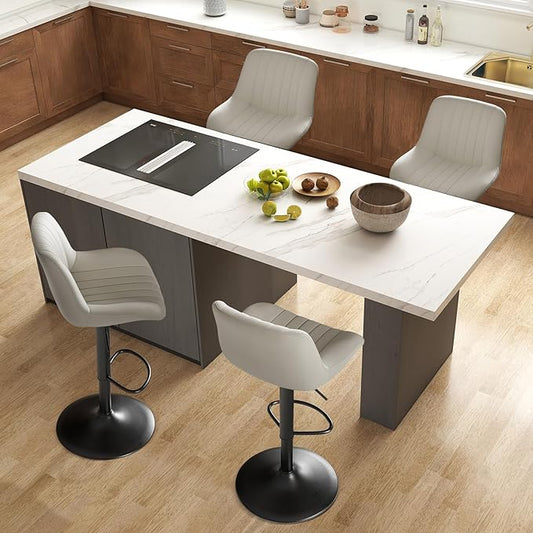 Adjustable Swivel Bar Stools, L, Light Gray Fabric