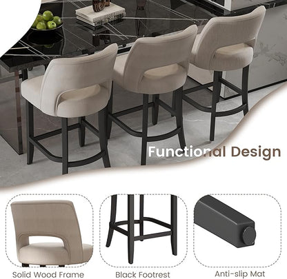 Counter Height Bar Stools - Beige-Black Legs