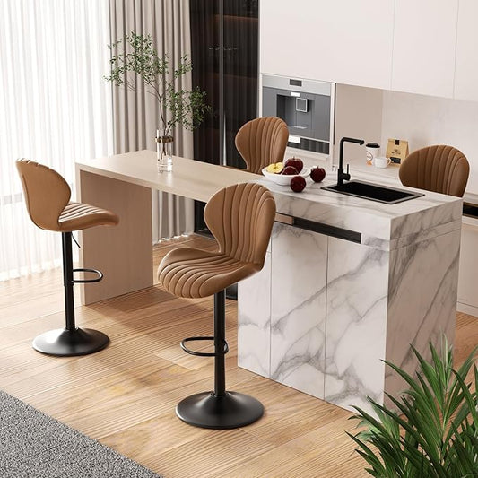 Adjustable Swivel Barstools, Brown fabric