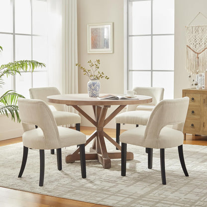 Dining Chairs Set of 4 - Beige-Black Legs