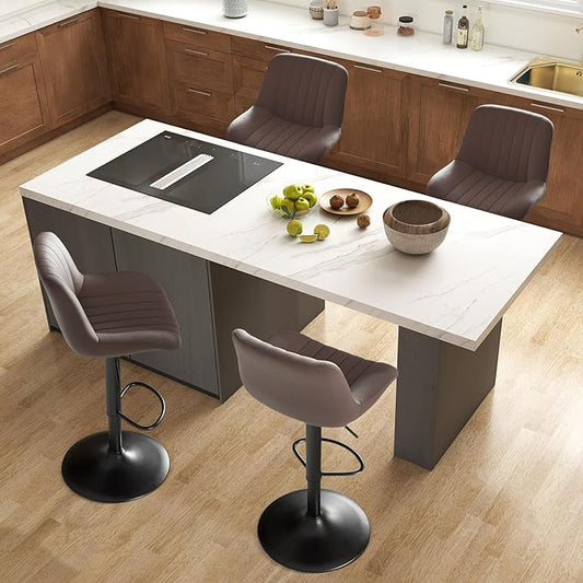 Adjustable Swivel Bar Stools, L, Dark Brown Fabric