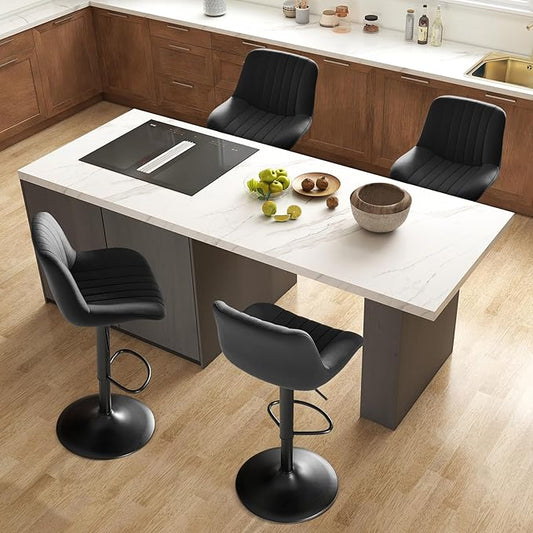 Adjustable Swivel Bar Stools, L, Black Fabric