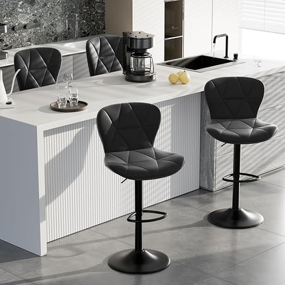 Adjustable Swivel Barstools,Black Faux Leather