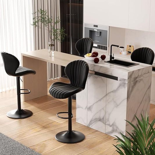 Adjustable Swivel Barstools, Black fabric