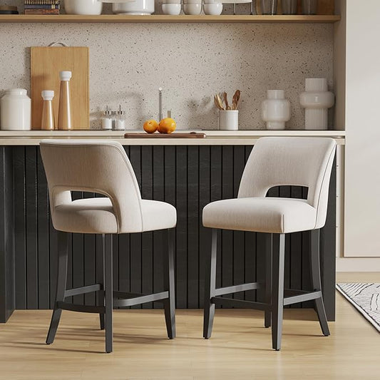 Counter Height Bar Stools - Beige-Black Legs