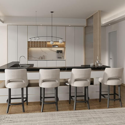 Counter Height Bar Stools - Beige-Black Legs