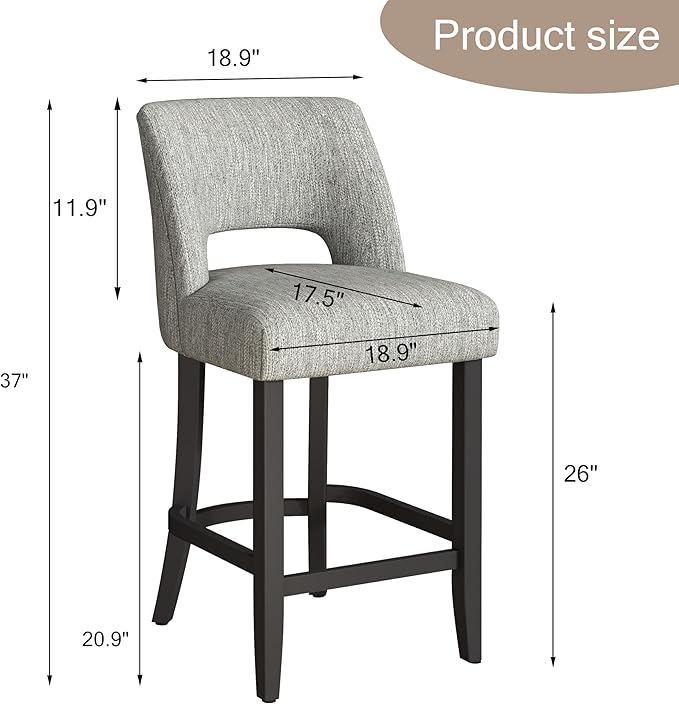 Counter Height Bar Stools - Light Grey-Black Legs