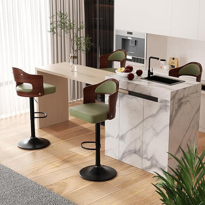 Adjustable Swivel Barstools, Green Faux Leather