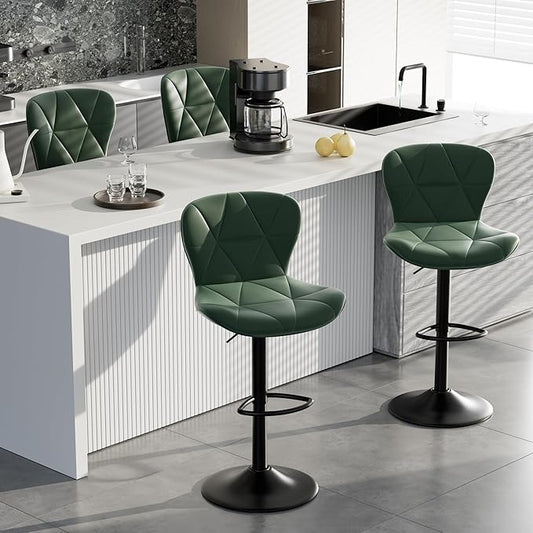 Adjustable Swivel Barstools, Green Faux Leather
