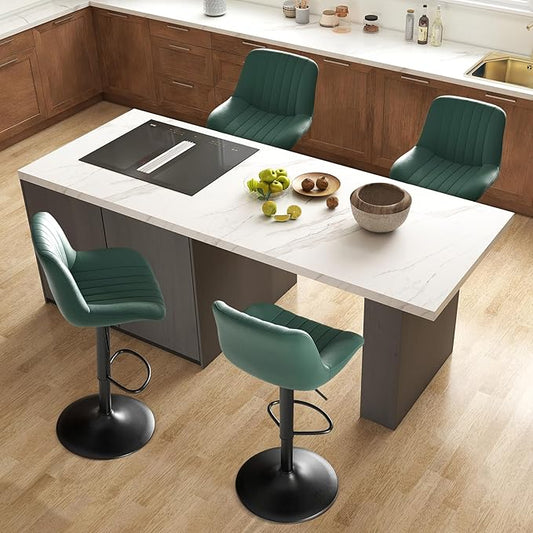 Adjustable Swivel Bar Stools, L, Dark Green Fabric