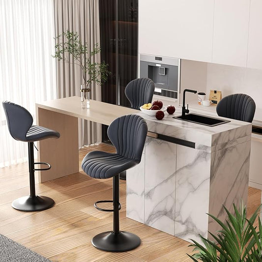 Adjustable Swivel Barstools, Dark Grey fabric