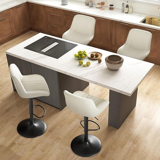 Adjustable Swivel Bar Stools, L, Off-White Fabric