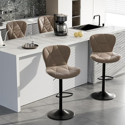 Adjustable Swivel Barstools, Dark Khaki Faux Leather