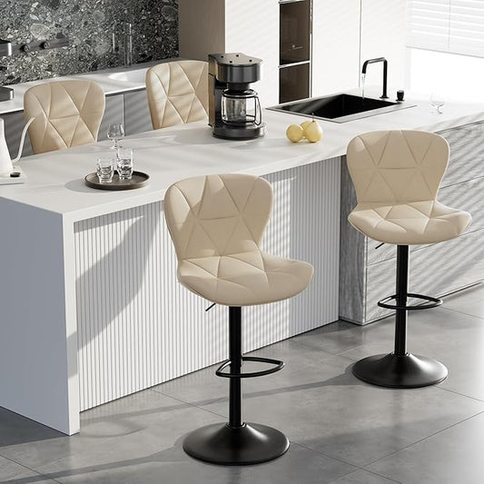 Adjustable Swivel Barstools, Khaki Faux Leather