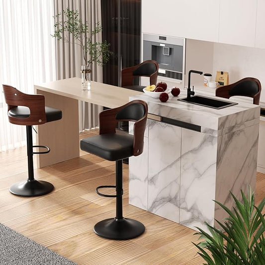 Adjustable Swivel Barstools, Black Faux Leather