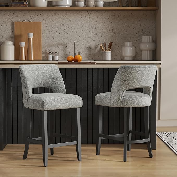 Counter Height Bar Stools - Light Grey-Black Legs