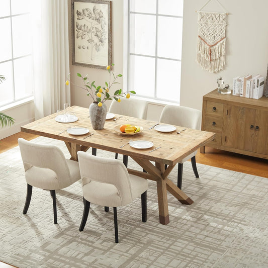 Dining Chairs Set of 4 - Beige-Black Legs