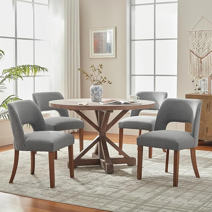 Wooden Dining Chairs Set of 4 - Fabric Grey