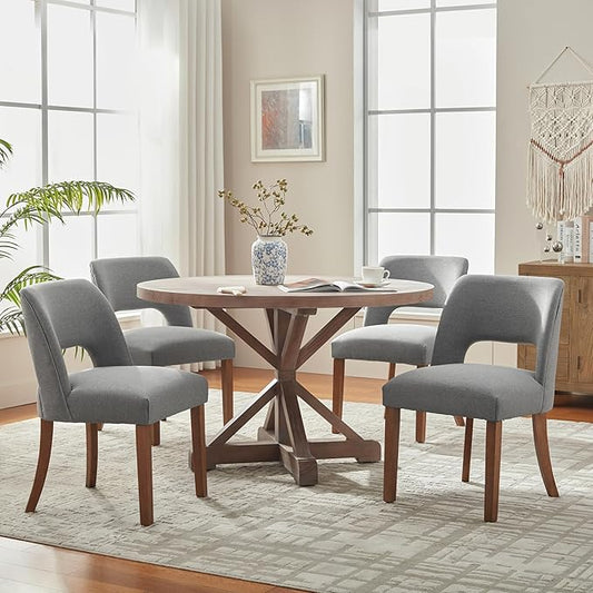 Wooden Dining Chairs Set of 4 - Fabric Grey