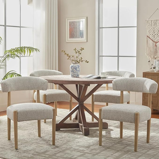 Wooden Dining Chairs Set of 4, Heathered Off-White